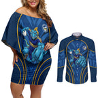 Parramatta Eels Rugby Mascot Couples Matching Off Shoulder Short Dress and Long Sleeve Button Shirt Australian Rugby Culture - Tribal Inspired Eel