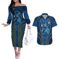 Parramatta Eels Rugby Mascot Couples Matching Off The Shoulder Long Sleeve Dress and Hawaiian Shirt Australian Rugby Culture - Tribal Inspired Eel