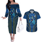 Parramatta Eels Rugby Mascot Couples Matching Off The Shoulder Long Sleeve Dress and Hawaiian Shirt Australian Rugby Culture - Tribal Inspired Eel