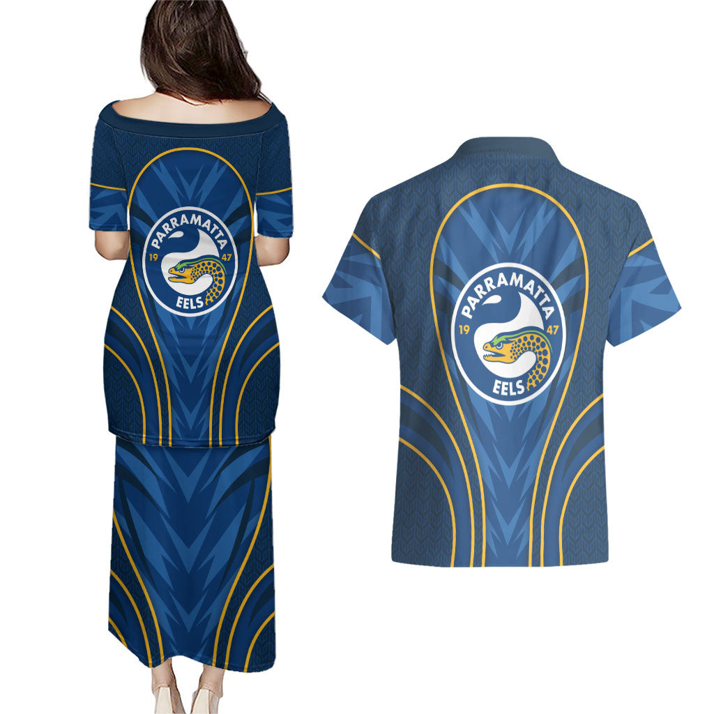 Parramatta Eels Rugby Mascot Couples Matching Puletasi and Hawaiian Shirt Australian Rugby Culture - Tribal Inspired Eel