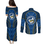 Parramatta Eels Rugby Mascot Couples Matching Puletasi and Long Sleeve Button Shirt Australian Rugby Culture - Tribal Inspired Eel