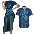 Parramatta Eels Rugby Mascot Couples Matching Short Sleeve Bodycon Dress and Hawaiian Shirt Australian Rugby Culture - Tribal Inspired Eel