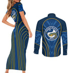 Parramatta Eels Rugby Mascot Couples Matching Short Sleeve Bodycon Dress and Long Sleeve Button Shirt Australian Rugby Culture - Tribal Inspired Eel