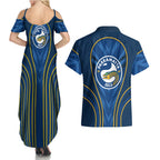 Parramatta Eels Rugby Mascot Couples Matching Summer Maxi Dress and Hawaiian Shirt Australian Rugby Culture - Tribal Inspired Eel