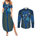 Parramatta Eels Rugby Mascot Couples Matching Summer Maxi Dress and Long Sleeve Button Shirt Australian Rugby Culture - Tribal Inspired Eel