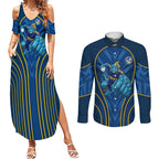Parramatta Eels Rugby Mascot Couples Matching Summer Maxi Dress and Long Sleeve Button Shirt Australian Rugby Culture - Tribal Inspired Eel
