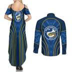 Parramatta Eels Rugby Mascot Couples Matching Summer Maxi Dress and Long Sleeve Button Shirt Australian Rugby Culture - Tribal Inspired Eel