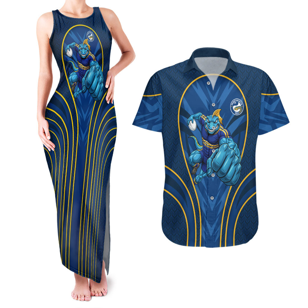 Parramatta Eels Rugby Mascot Couples Matching Tank Maxi Dress and Hawaiian Shirt Australian Rugby Culture - Tribal Inspired Eel