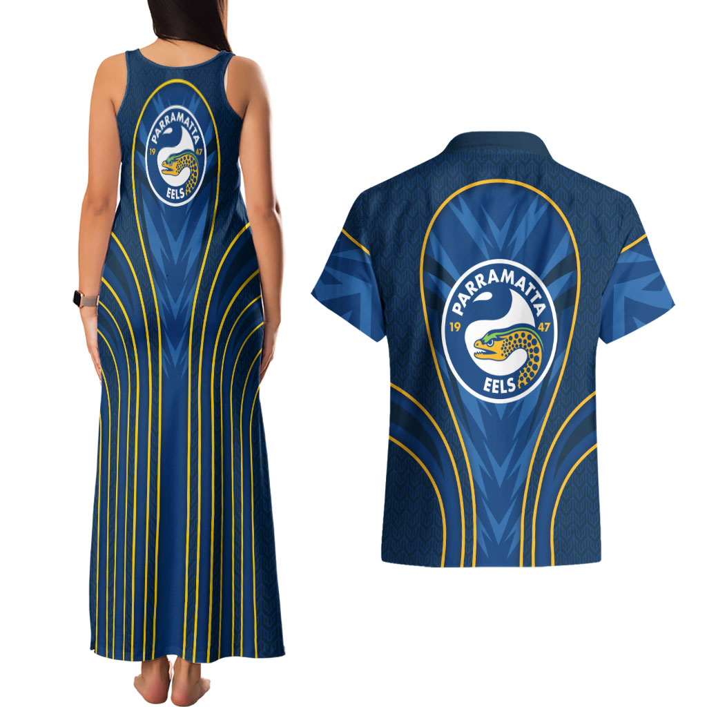 Parramatta Eels Rugby Mascot Couples Matching Tank Maxi Dress and Hawaiian Shirt Australian Rugby Culture - Tribal Inspired Eel