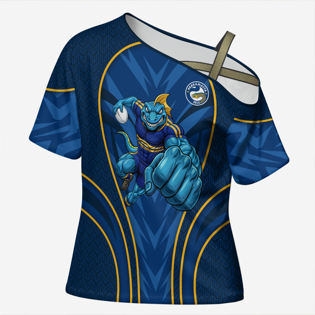 Parramatta Eels Rugby Mascot Cross Shoulder Shirt Australian Rugby Culture - Tribal Inspired Eel