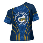 Parramatta Eels Rugby Mascot Cross Shoulder Shirt Australian Rugby Culture - Tribal Inspired Eel