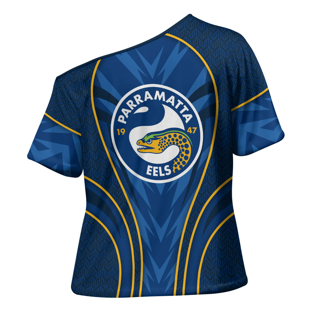 Parramatta Eels Rugby Mascot Cross Shoulder Shirt Australian Rugby Culture - Tribal Inspired Eel