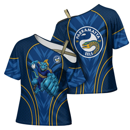 Parramatta Eels Rugby Mascot Cross Shoulder Shirt Australian Rugby Culture - Tribal Inspired Eel