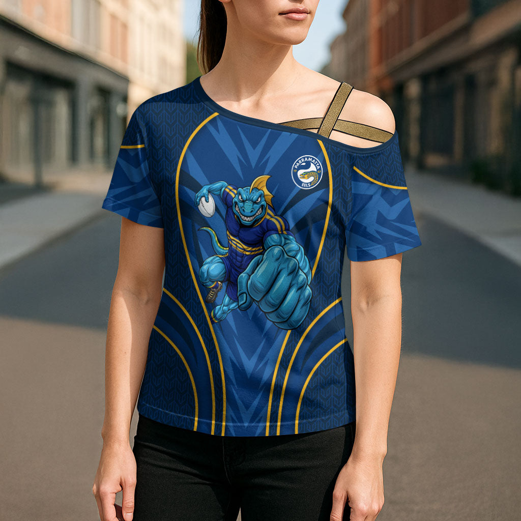 Parramatta Eels Rugby Mascot Cross Shoulder Shirt Australian Rugby Culture - Tribal Inspired Eel