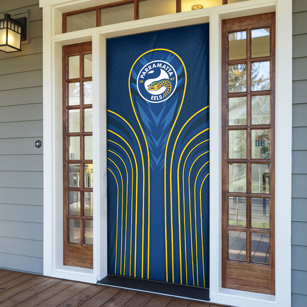 Parramatta Eels Rugby Mascot Door Cover Australian Rugby Culture - Tribal Inspired Eel