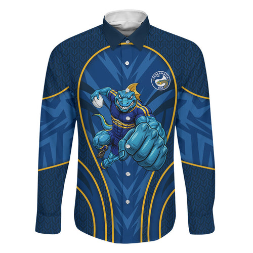 Parramatta Eels Rugby Mascot Family Matching Long Sleeve Bodycon Dress and Hawaiian Shirt Australian Rugby Culture - Tribal Inspired Eel