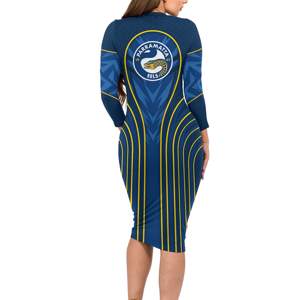 Parramatta Eels Rugby Mascot Family Matching Long Sleeve Bodycon Dress and Hawaiian Shirt Australian Rugby Culture - Tribal Inspired Eel