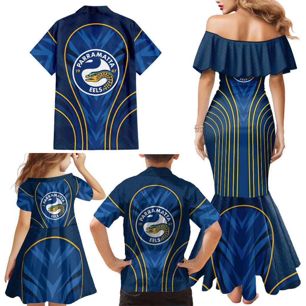 Parramatta Eels Rugby Mascot Family Matching Mermaid Dress and Hawaiian Shirt Australian Rugby Culture - Tribal Inspired Eel