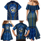 Parramatta Eels Rugby Mascot Family Matching Mermaid Dress and Hawaiian Shirt Australian Rugby Culture - Tribal Inspired Eel