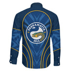 Parramatta Eels Rugby Mascot Family Matching Off Shoulder Maxi Dress and Hawaiian Shirt Australian Rugby Culture - Tribal Inspired Eel