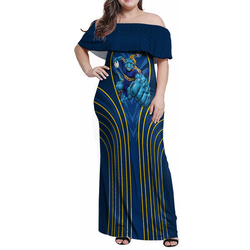 Parramatta Eels Rugby Mascot Family Matching Off Shoulder Maxi Dress and Hawaiian Shirt Australian Rugby Culture - Tribal Inspired Eel