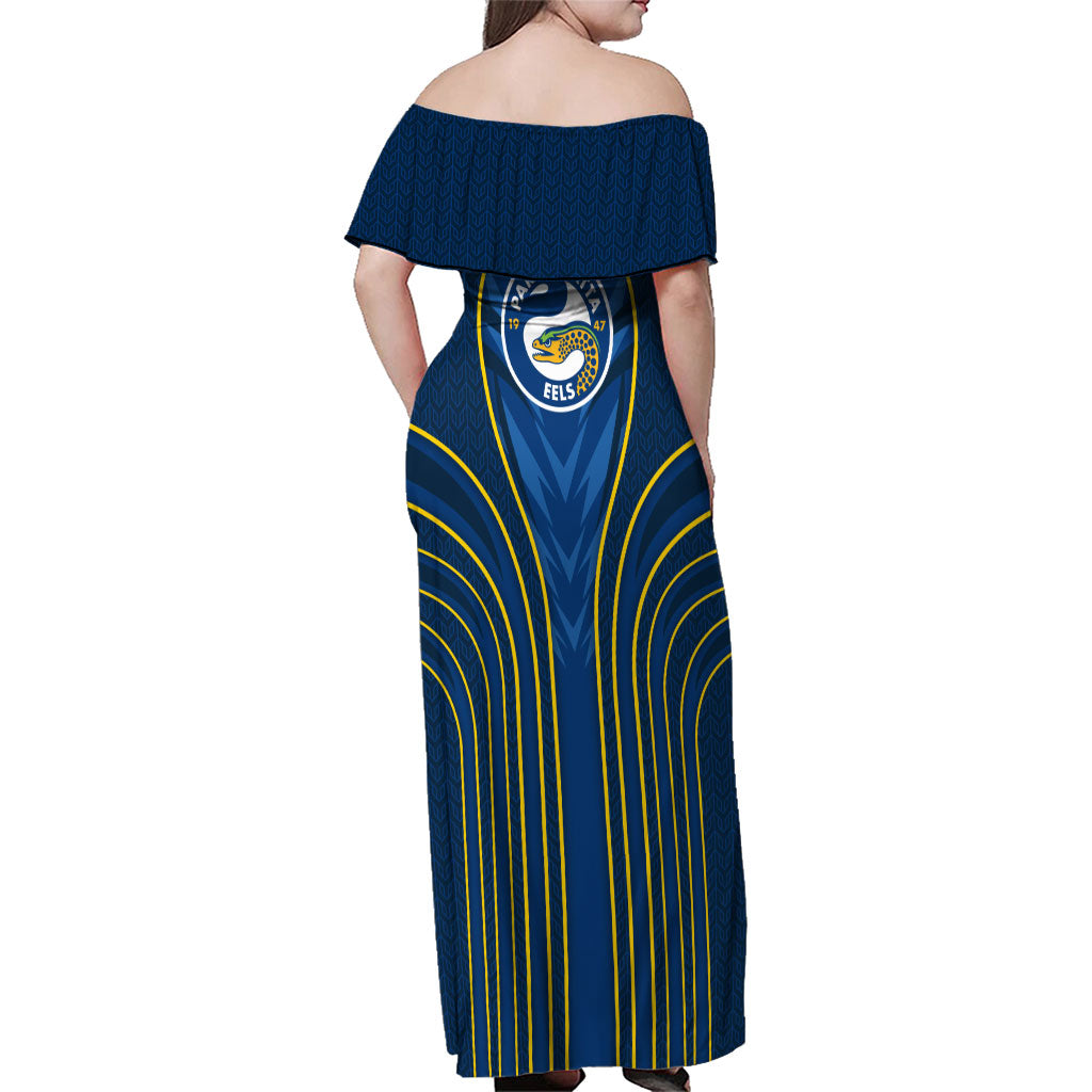 Parramatta Eels Rugby Mascot Family Matching Off Shoulder Maxi Dress and Hawaiian Shirt Australian Rugby Culture - Tribal Inspired Eel