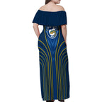 Parramatta Eels Rugby Mascot Family Matching Off Shoulder Maxi Dress and Hawaiian Shirt Australian Rugby Culture - Tribal Inspired Eel