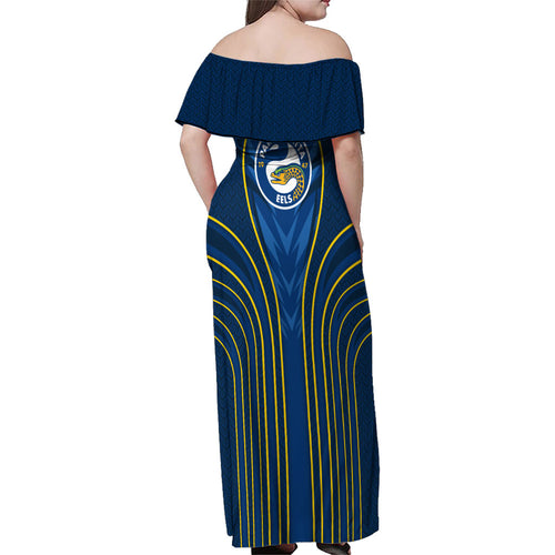 Parramatta Eels Rugby Mascot Family Matching Off Shoulder Maxi Dress and Hawaiian Shirt Australian Rugby Culture - Tribal Inspired Eel