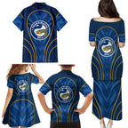 Parramatta Eels Rugby Mascot Family Matching Puletasi and Hawaiian Shirt Australian Rugby Culture - Tribal Inspired Eel