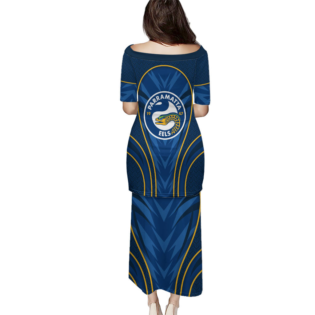 Parramatta Eels Rugby Mascot Family Matching Puletasi and Hawaiian Shirt Australian Rugby Culture - Tribal Inspired Eel