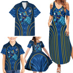 Parramatta Eels Rugby Mascot Family Matching Summer Maxi Dress and Hawaiian Shirt Australian Rugby Culture - Tribal Inspired Eel
