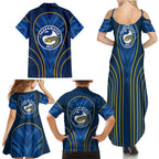 Parramatta Eels Rugby Mascot Family Matching Summer Maxi Dress and Hawaiian Shirt Australian Rugby Culture - Tribal Inspired Eel