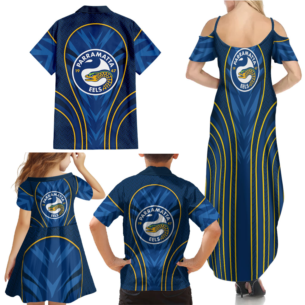 Parramatta Eels Rugby Mascot Family Matching Summer Maxi Dress and Hawaiian Shirt Australian Rugby Culture - Tribal Inspired Eel