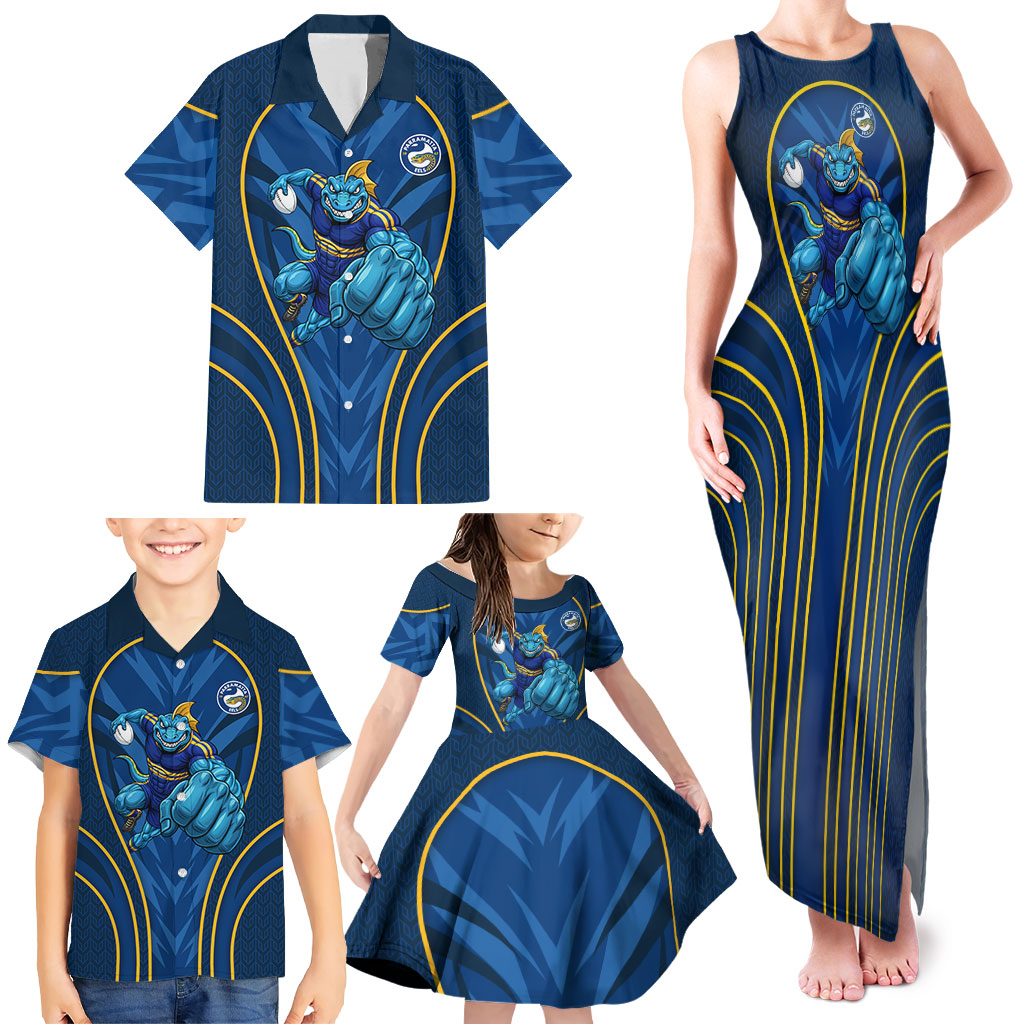 Parramatta Eels Rugby Mascot Family Matching Tank Maxi Dress and Hawaiian Shirt Australian Rugby Culture - Tribal Inspired Eel
