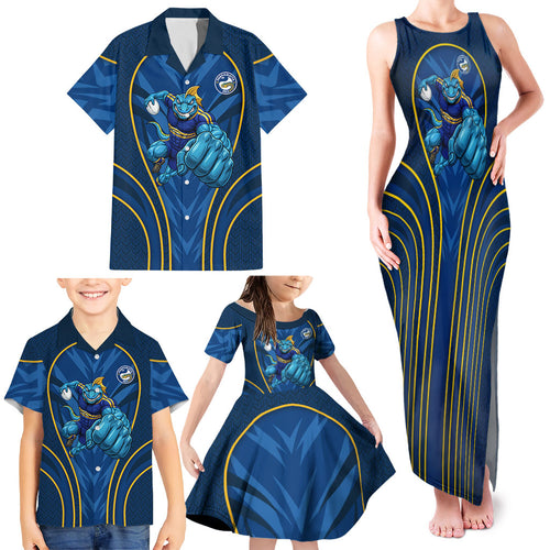 Parramatta Eels Rugby Mascot Family Matching Tank Maxi Dress and Hawaiian Shirt Australian Rugby Culture - Tribal Inspired Eel