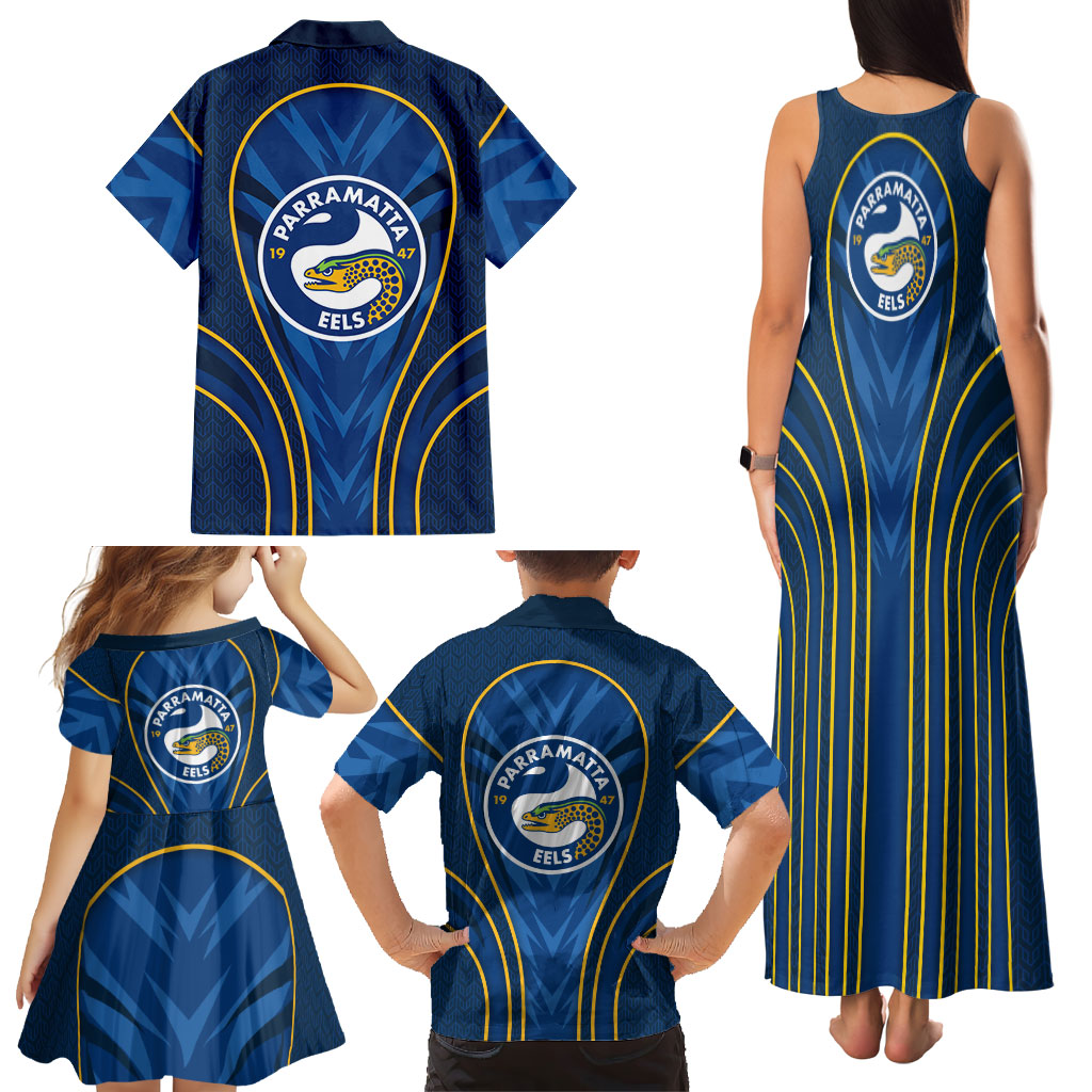 Parramatta Eels Rugby Mascot Family Matching Tank Maxi Dress and Hawaiian Shirt Australian Rugby Culture - Tribal Inspired Eel