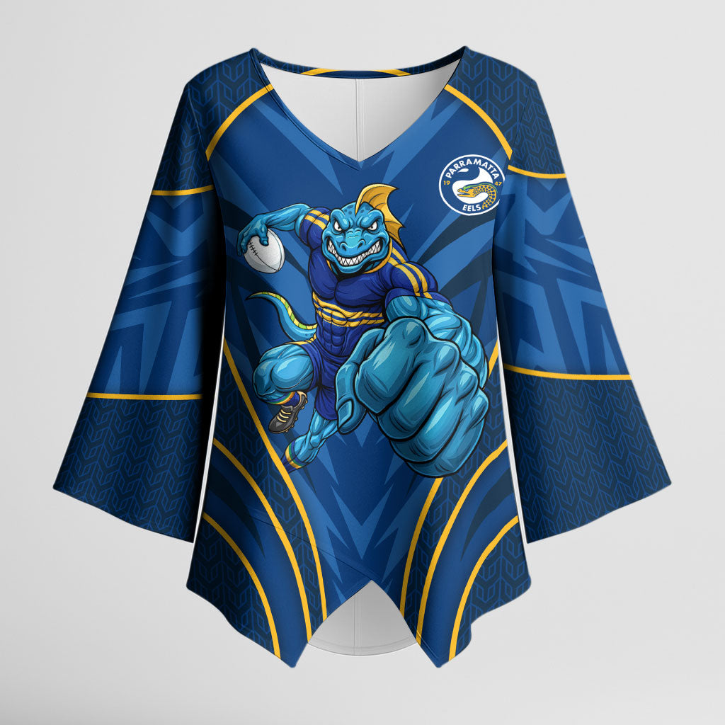 Parramatta Eels Rugby Mascot Kimono Sleeve Blouse Australian Rugby Culture - Tribal Inspired Eel