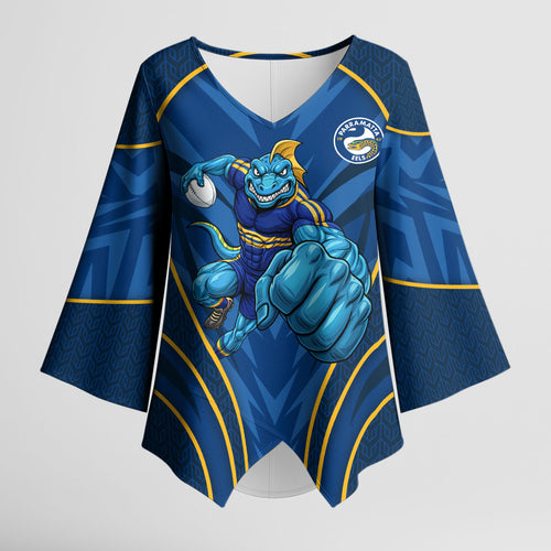 Parramatta Eels Rugby Mascot Kimono Sleeve Blouse Australian Rugby Culture - Tribal Inspired Eel