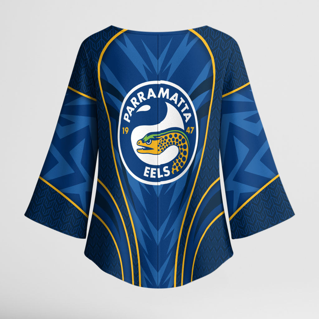 Parramatta Eels Rugby Mascot Kimono Sleeve Blouse Australian Rugby Culture - Tribal Inspired Eel