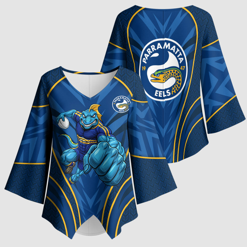 Parramatta Eels Rugby Mascot Kimono Sleeve Blouse Australian Rugby Culture - Tribal Inspired Eel