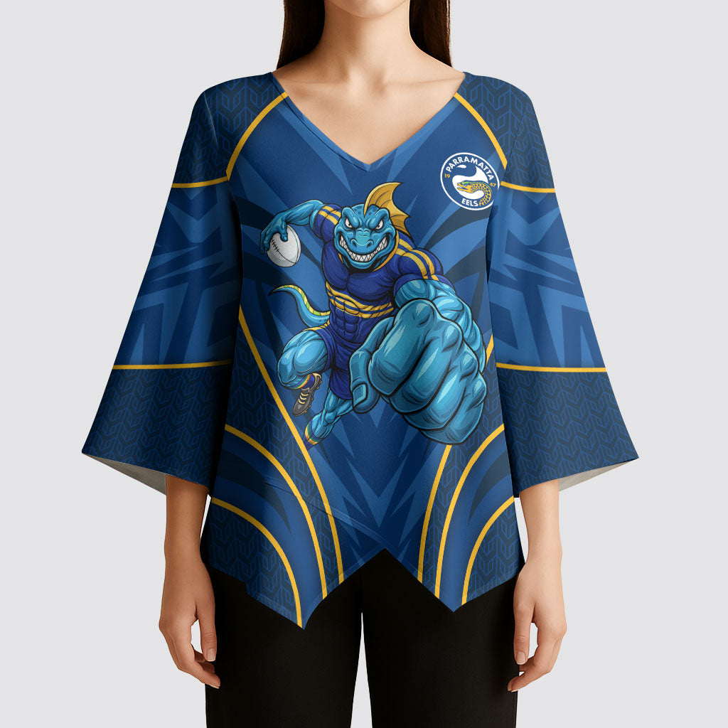 Parramatta Eels Rugby Mascot Kimono Sleeve Blouse Australian Rugby Culture - Tribal Inspired Eel