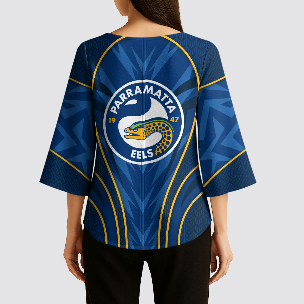 Parramatta Eels Rugby Mascot Kimono Sleeve Blouse Australian Rugby Culture - Tribal Inspired Eel