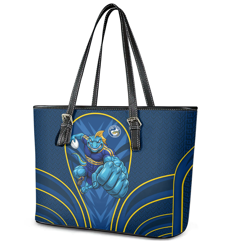 Parramatta Eels Rugby Mascot Leather Tote Bag Australian Rugby Culture - Tribal Inspired Eel