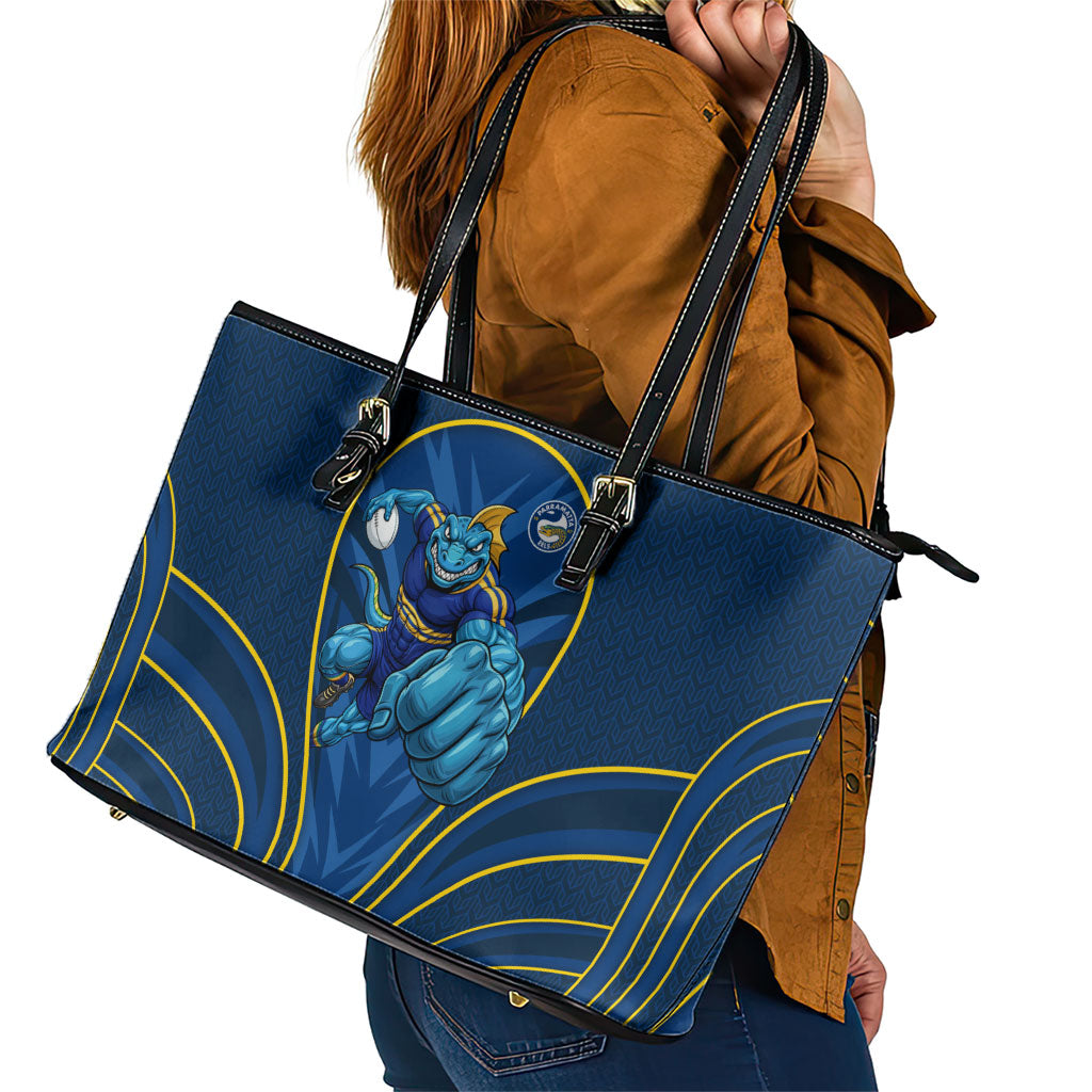 Parramatta Eels Rugby Mascot Leather Tote Bag Australian Rugby Culture - Tribal Inspired Eel