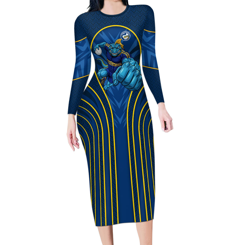 Parramatta Eels Rugby Mascot Long Sleeve Bodycon Dress Australian Rugby Culture - Tribal Inspired Eel