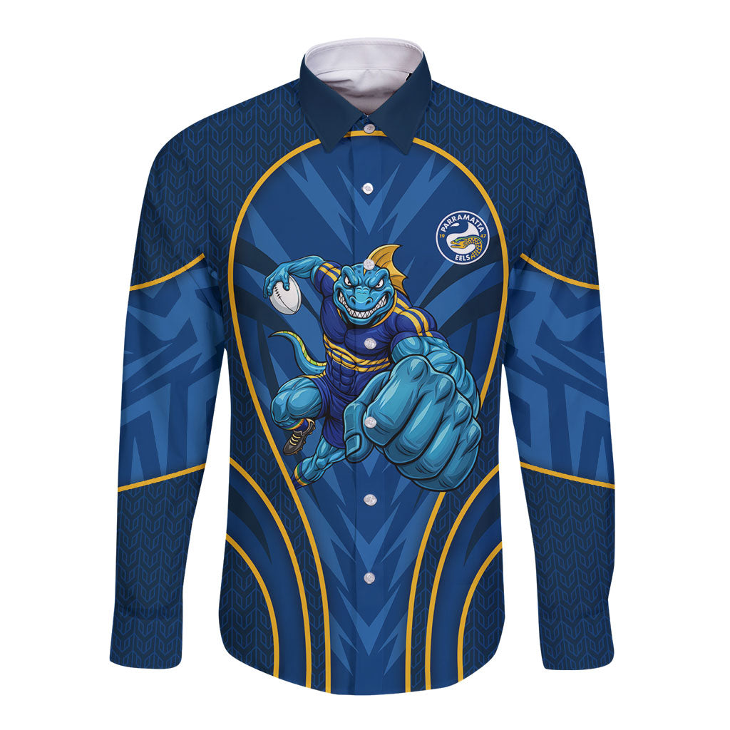 Parramatta Eels Rugby Mascot Long Sleeve Button Shirt Australian Rugby Culture - Tribal Inspired Eel