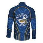 Parramatta Eels Rugby Mascot Long Sleeve Button Shirt Australian Rugby Culture - Tribal Inspired Eel