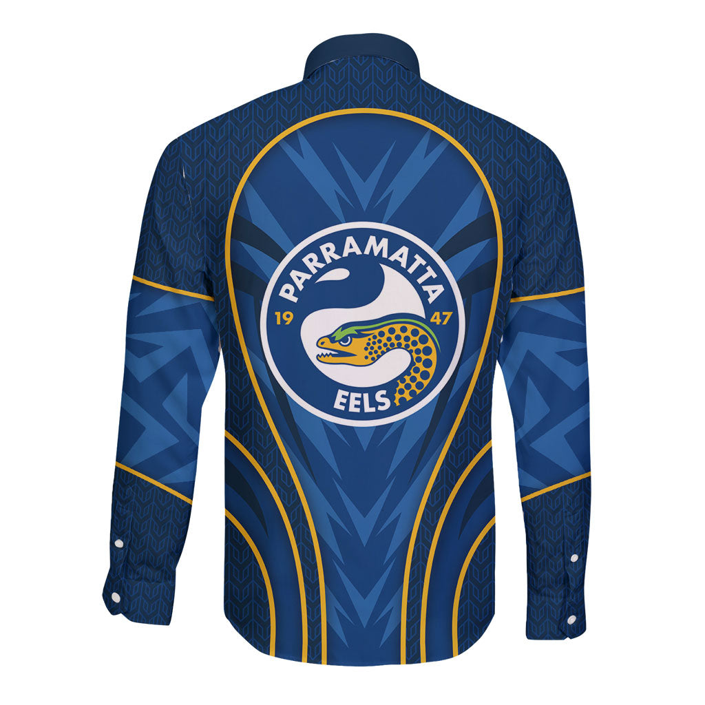 Parramatta Eels Rugby Mascot Long Sleeve Button Shirt Australian Rugby Culture - Tribal Inspired Eel