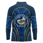 Parramatta Eels Rugby Mascot Long Sleeve Polo Shirt Australian Rugby Culture - Tribal Inspired Eel