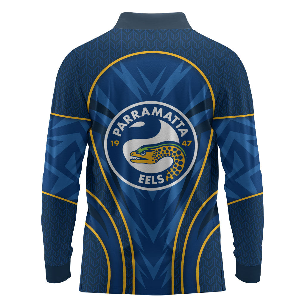 Parramatta Eels Rugby Mascot Long Sleeve Polo Shirt Australian Rugby Culture - Tribal Inspired Eel